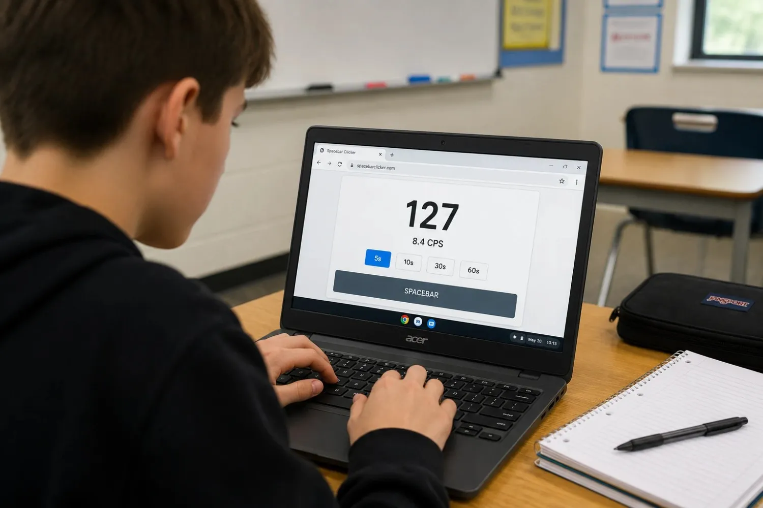 Spacebar clicker unblocked, playing a browser game on a school Chromebook